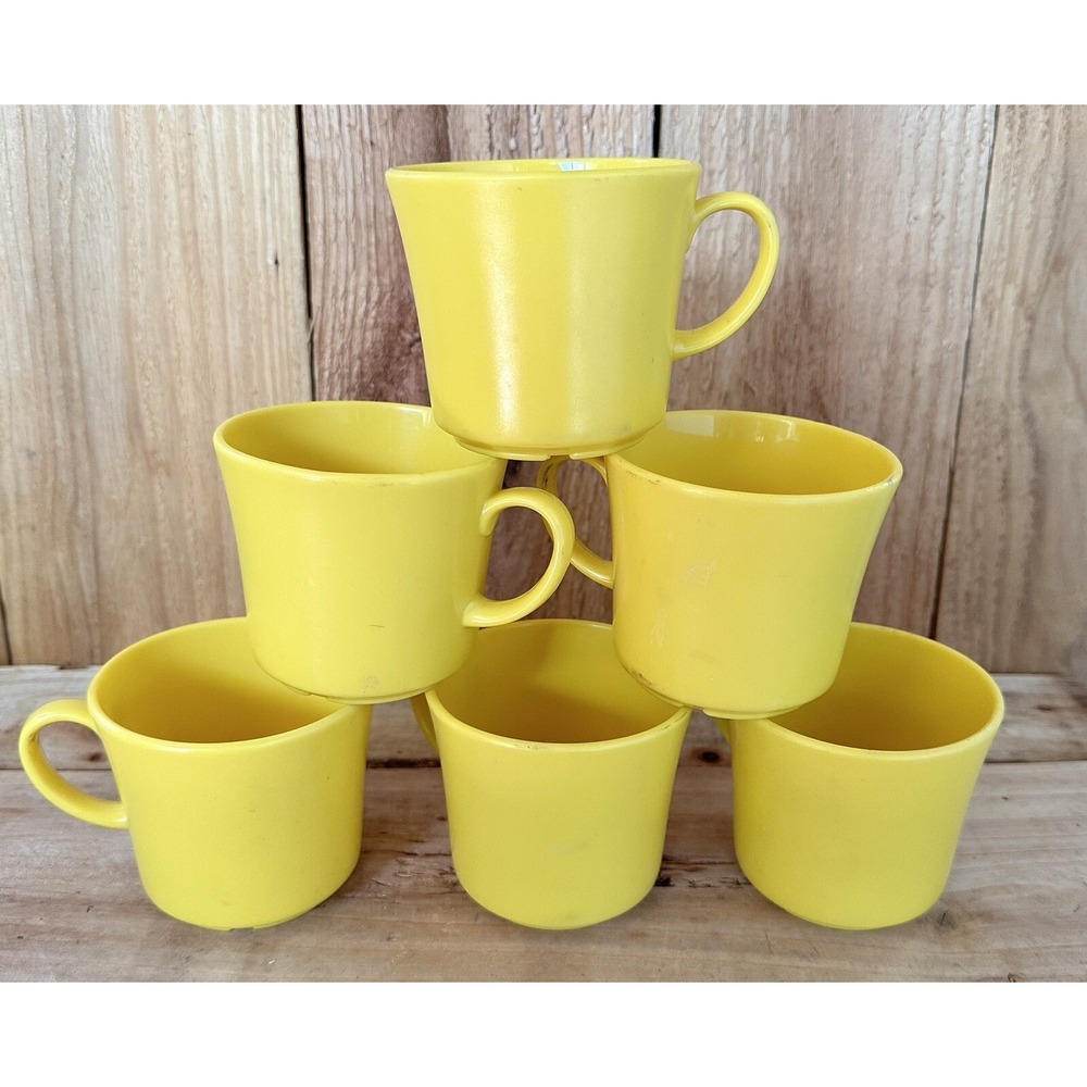 VTG Thunder Group Melamine Cups Plastic Retro Yellow Colorful Set of 6 1970's
